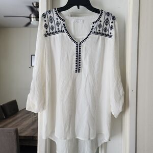 Sage White Tunic with Black Embroidery
